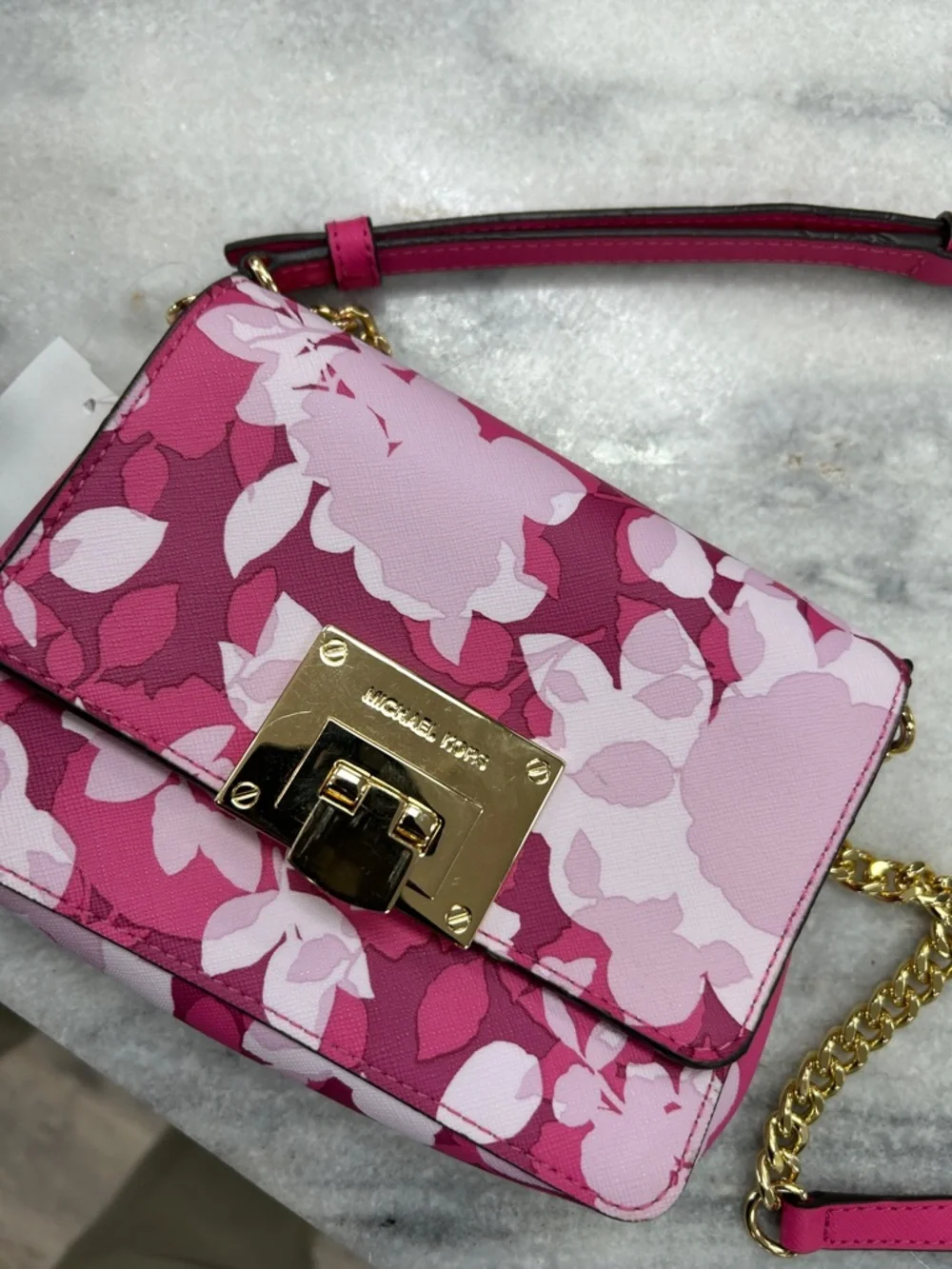 Michael Kors Pink Floral Leather Crossbody with Gold Hardware - Picture 8 of 8